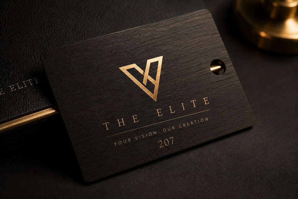 Hospitality brand mark on a wooden hotel key card