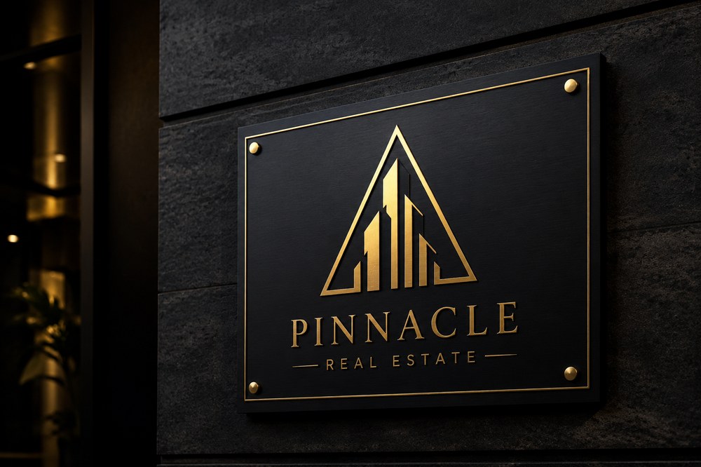Real estate brand mark on a wall plaque