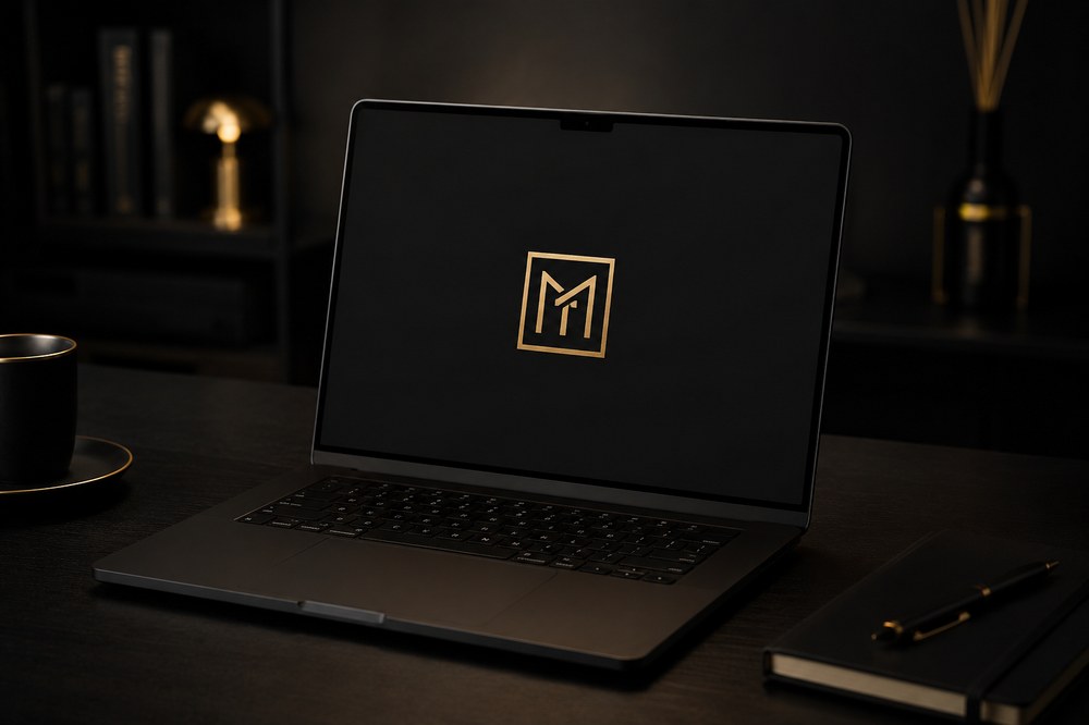 SaaS brand mark on a laptop screen